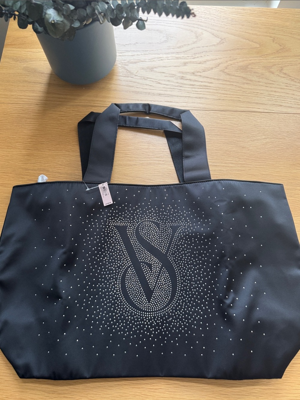 NWT Victoria's Secret Black Tote with Crystal VS Logo